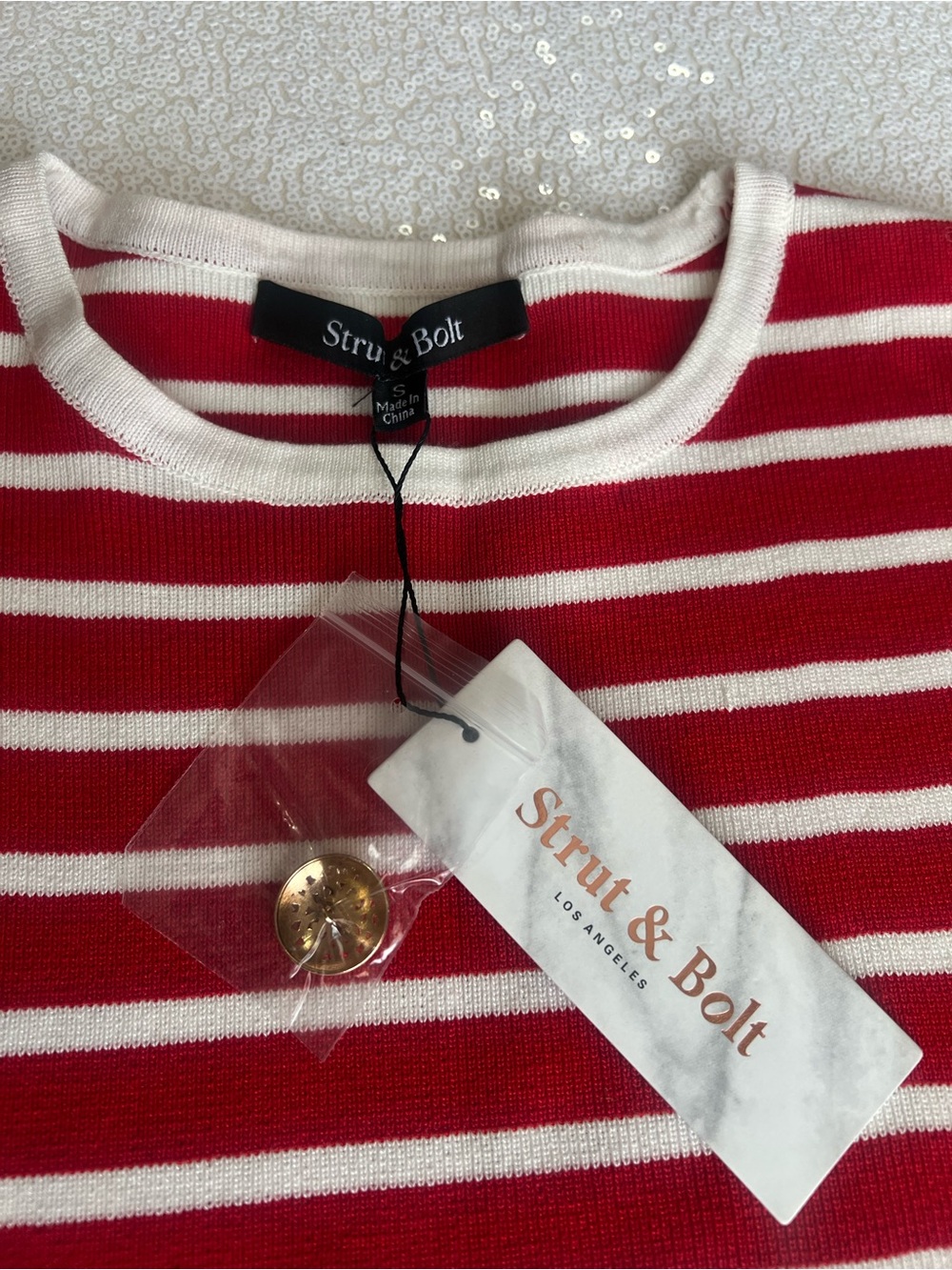 Strut & Bolt Red and White Striped Knit Top
